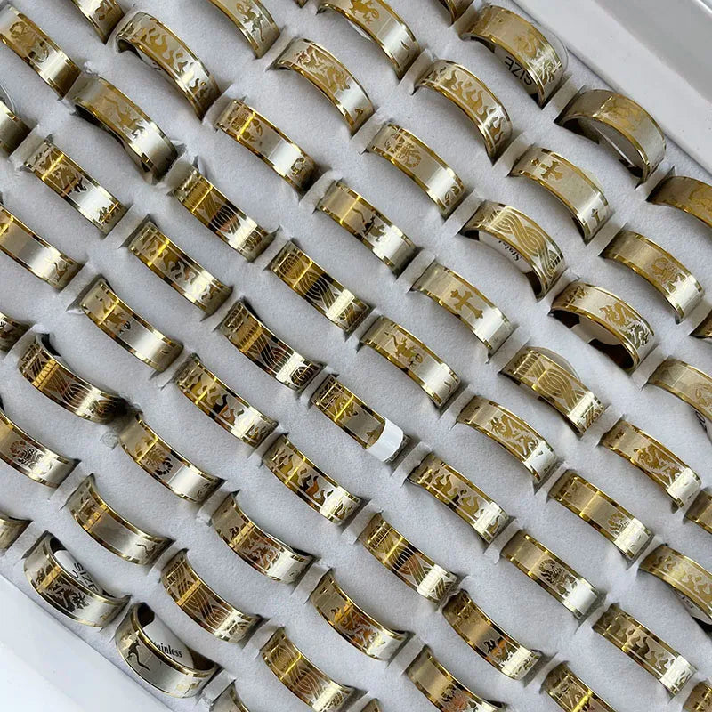10Pcs/Lot Factory Wholesale Mixed Pattern Style Stainless Steel Ring For Men and Women Jewelry Rings Lot Never Fade