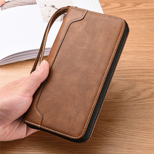 Men's PU Leather Long Wallet Large Capacity Phone Bags Multi Card Business Clutch Bags Male Travel Zipper Coin Purses