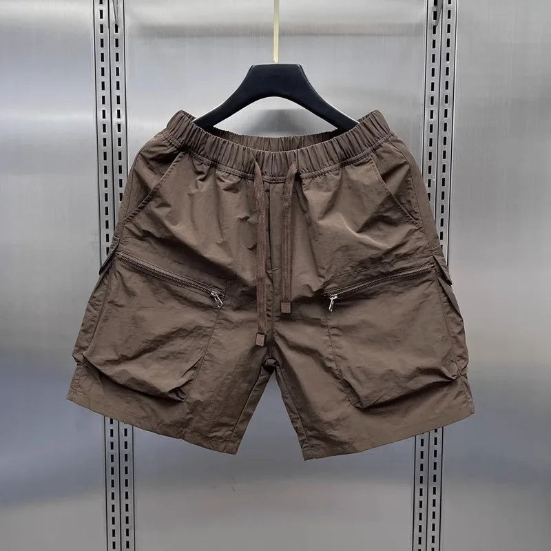 Casual Shorts Men Cargo Shorts Knee Length Pants Spliced Pockets Patchwork Loose Fit Drawstring Solid Sports Casual 2025