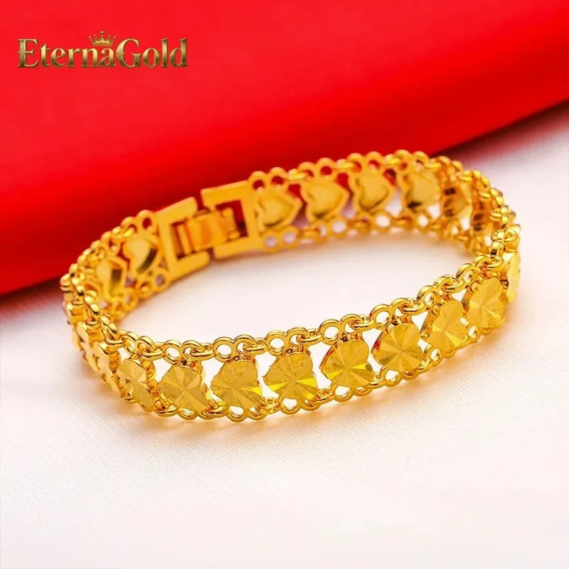 EternaGold 24K gold adjustable bracelet  AU999 full gold, wide-face shiny body shape is simple and elegant