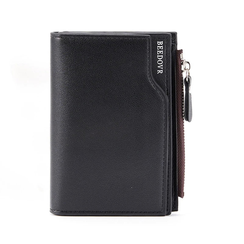 PU Leather Wallet for Men Short Casual Carteras Business Foldable Wallets Luxury Small Zipper Multi-card Slot Coin Pocket Purse