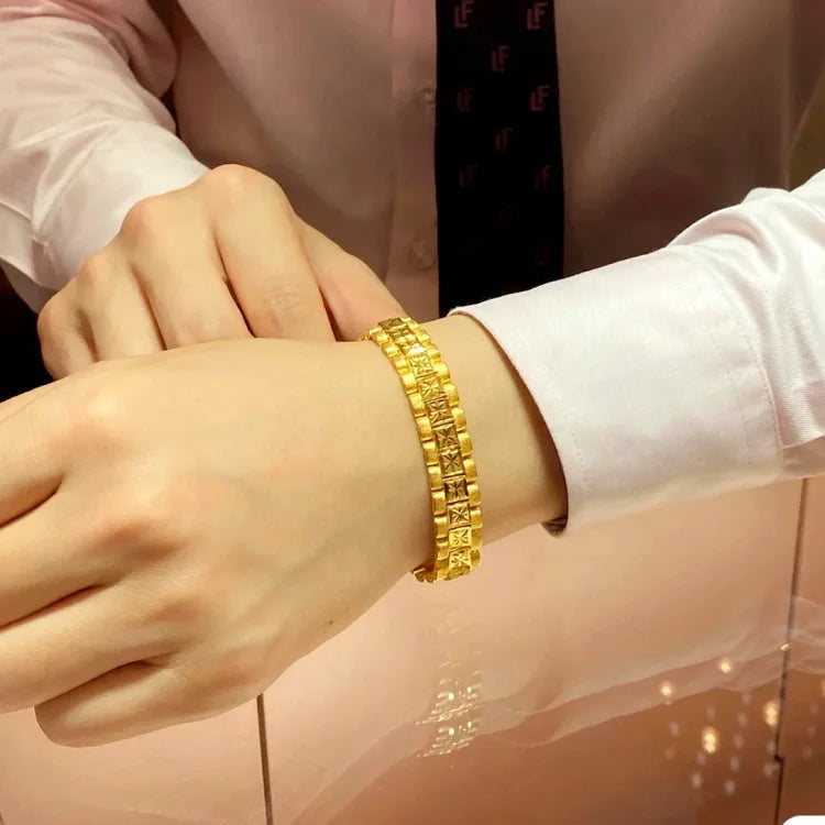 Luxury 24K 9999 Pure Gold real gold Men's Fu Character Men's Bracelet Baifu Watch Chain Classic Boss Bracelet
