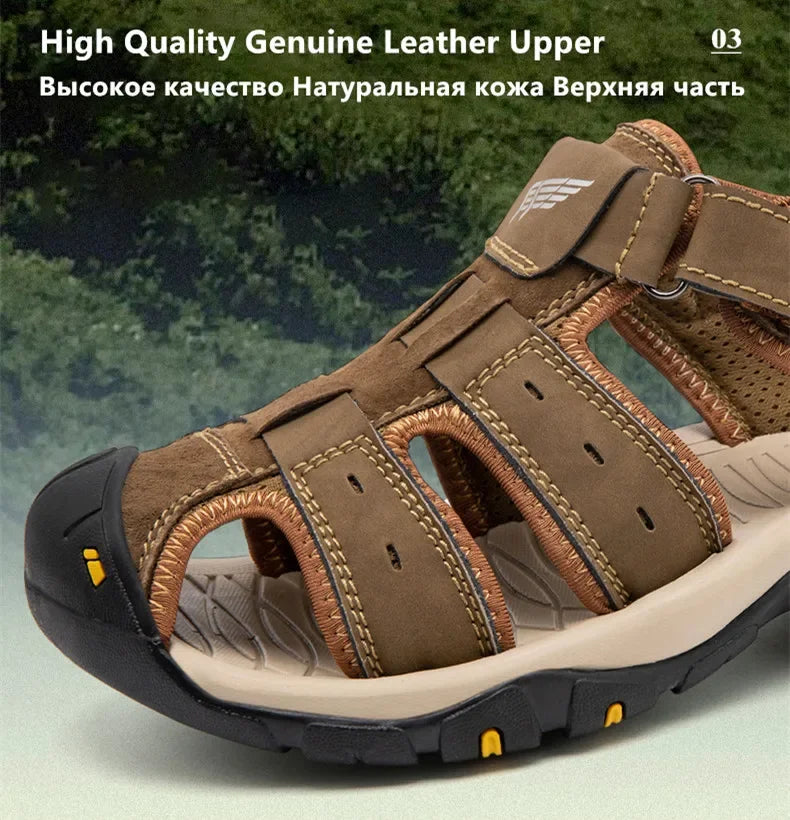 2025 New Fashion Men's Sandals Summer Soft Beach Sandals Comfortable Genuine Leather Men Sandals Outdoor Non-slip Wading Shoes