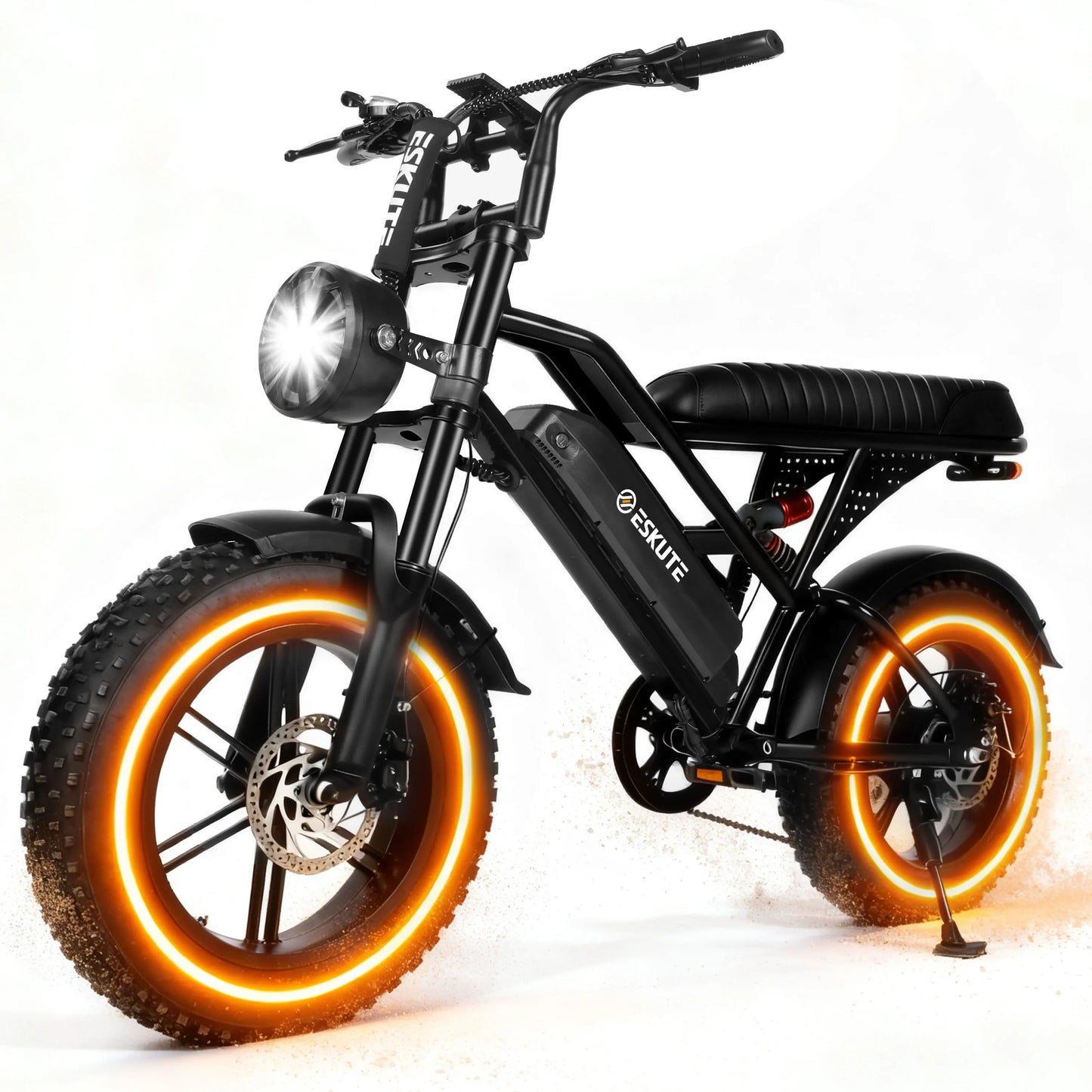 Eskute V100 Electric Bike, 1500W Peak 28MPH 48V13Ah Motorcycle, 16"x4" Fat Tire 7-Speed Dual Suspension E-Bike, 1 Year Warranty