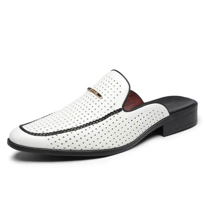 Men's Yellow White Black Half Slippers Driving Shoes 2025 New Casual Patent Leather Mules Loafers Zapatos Hombre