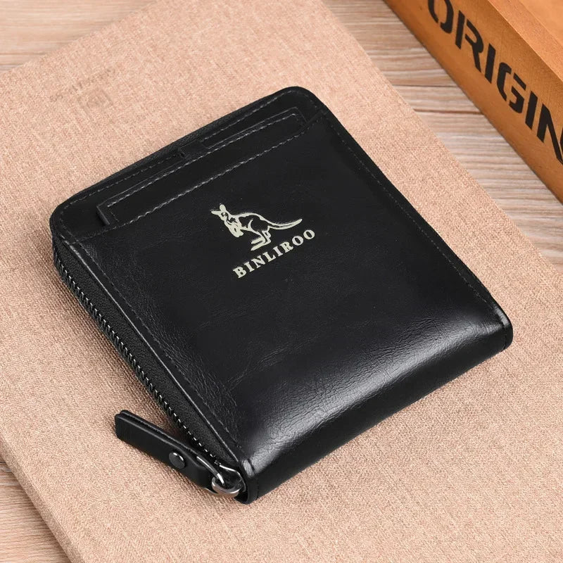Leather Men’s Wallet Luxury Mens Purse Male Zipper Card Holders with Coin Pocket Rfid Wallets Gifts for Men Money Bag