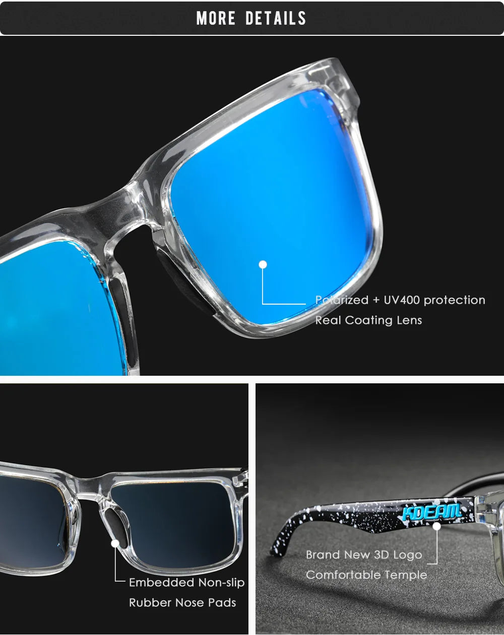 KDEAM Fishing Men's Sunglasses Polarized Classic Square Shades Unisex Size With Packaging