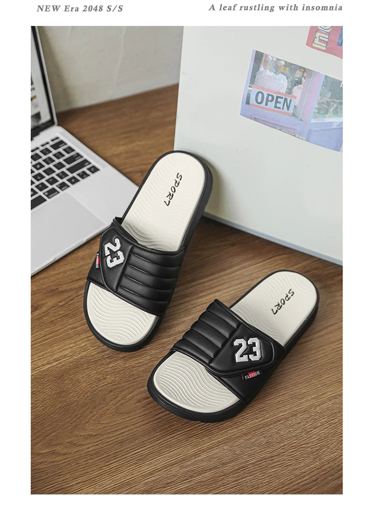 Men's fashion slippers comfortable flat home bathroom slippers soft-soled outdoor beach shoes plus size slippers men 39-47