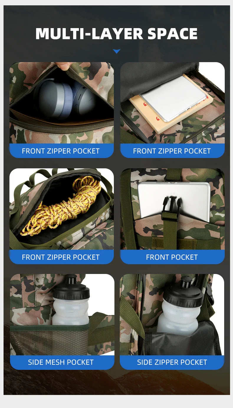 90L Travel Bag Camping Backpack Tactical Hiking Climbing Bags Outdoor Mountaineering Large Sport Bag Men Luggage Molle Rucksack