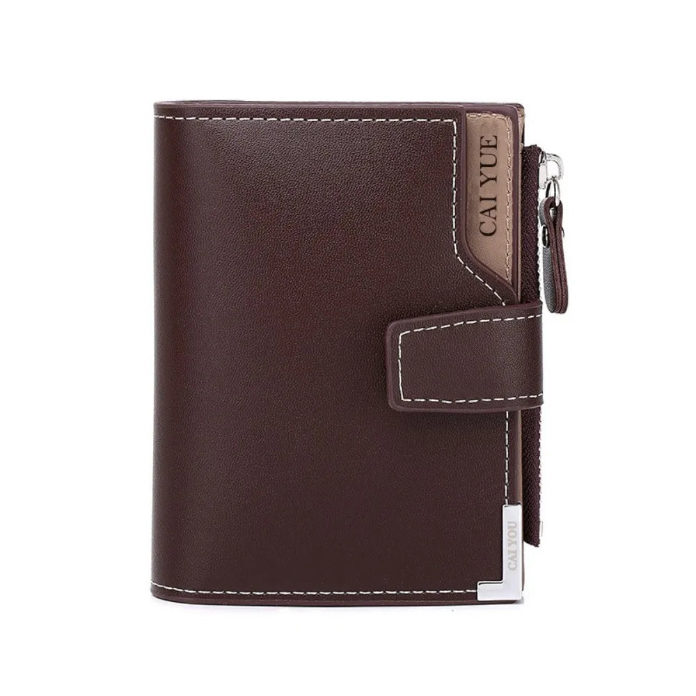 Luxury Short Men Tri- Fold Wallets PU Leather with Zipper Coin Purse Multifunctional Buckle Photo Card Holder Man Purses Wallet