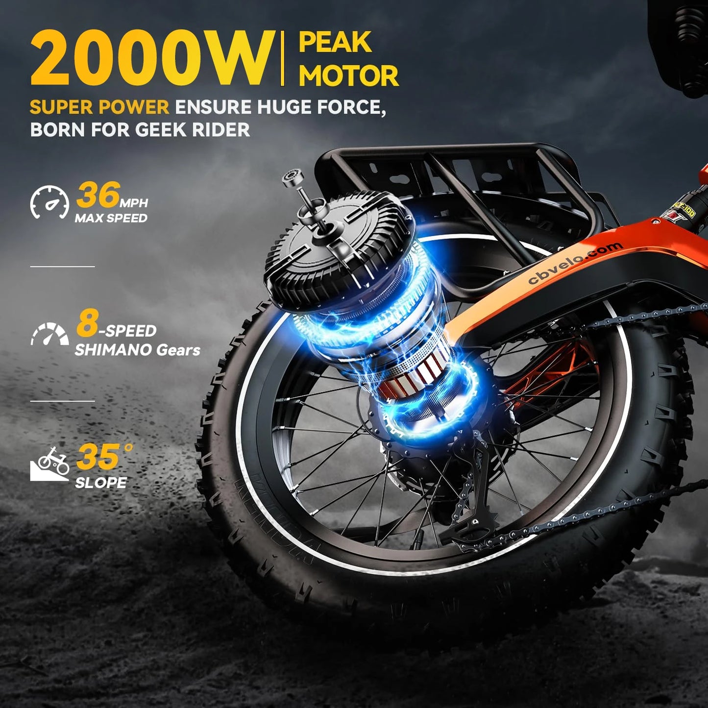 Cybervelo EK6 20” Fat Tire 2000W Peak Motor Luxury Foldable ebike,48V Removable Battery E Bicycle, 35+ MPH 100+Miles Long Range
