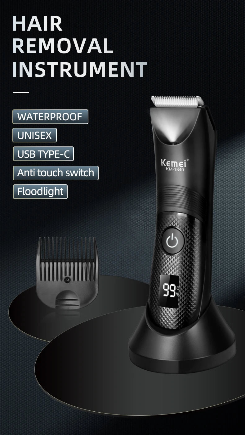 KEMEI Professional Hair Clippers for Men Waterproof Electric Hair Trimmer Set Rechargeable Barber Clippers with LCD Display