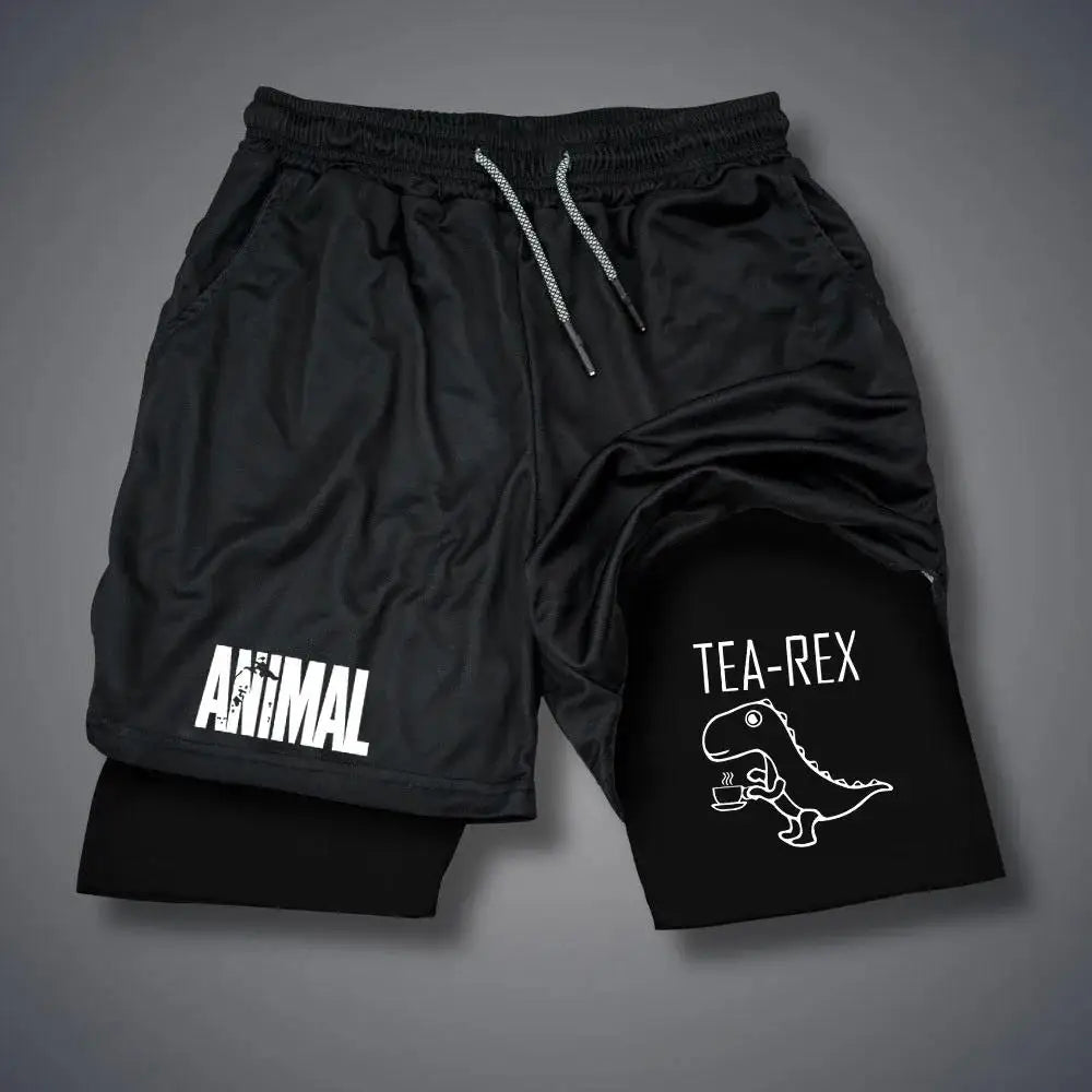 Men's Shorts Summer Double Layer Letter Print Quick Drying Pants Fitness Tracksuit Beach Short Cartoon Duck