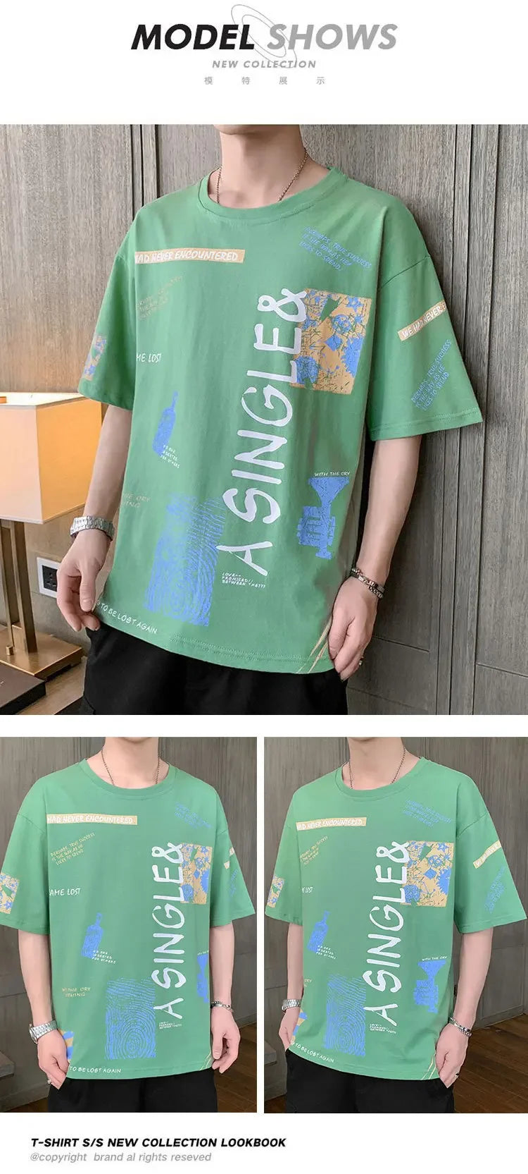 T Shirt for Men Fashion Tops Shirts Tee T-Shirt Crew Neck Street wear Retro Style Anime Tshirt  Men Clothing Oversized T Shirt