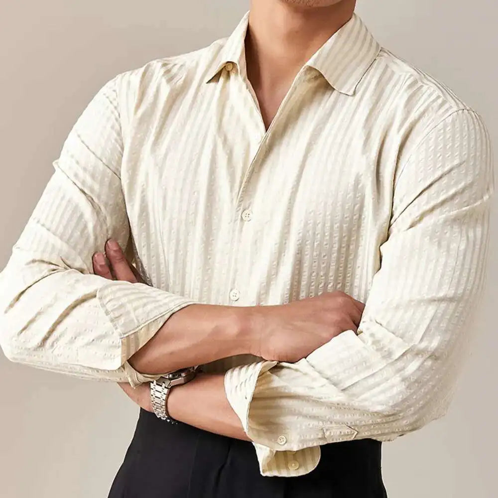 2025 Spring Shirts Men Dress Stripe Long Sleeve Shirt British Versatile Casual Cotton Shirt Fashion Man Camisa Social Masculina