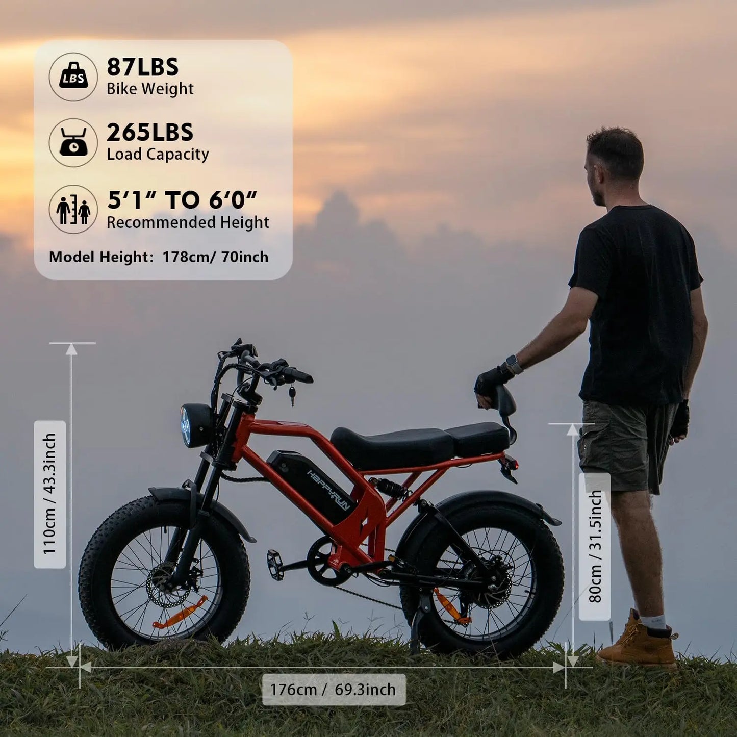 1500W 48V 18Ah Fat Tire Electric Bike 32MPH 68Mi 7-Speed All-Terrain 20in, Customized