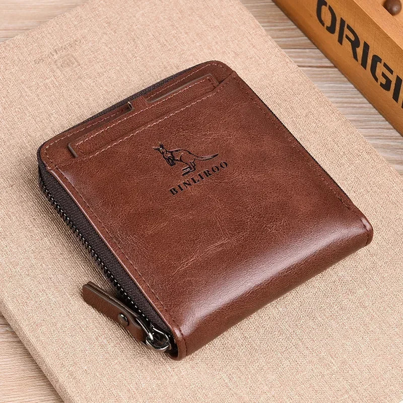 Leather Men’s Wallet Luxury Mens Purse Male Zipper Card Holders with Coin Pocket Rfid Wallets Gifts for Men Money Bag