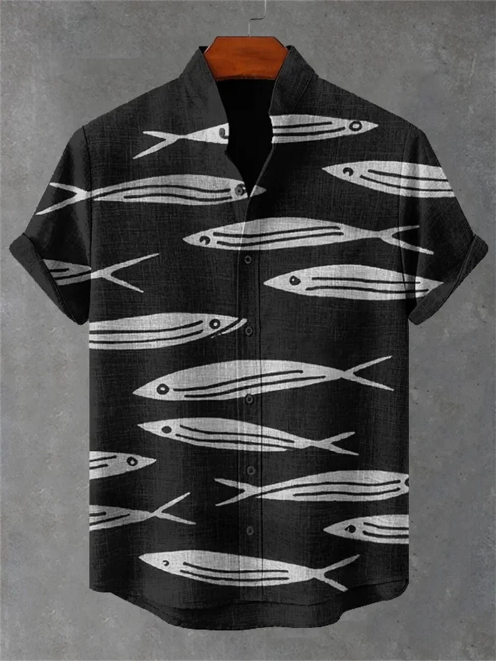 Men's Hawaiian Stand up Collar Printed Linen Shirt Casual Vacation Outdoor Breathable Loose plus Size Top