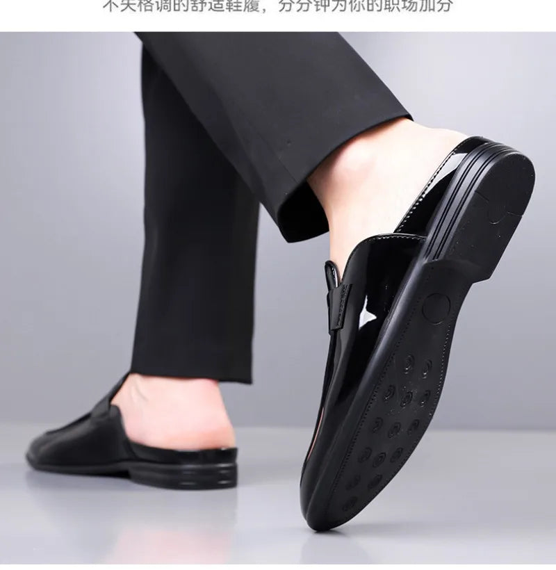 Brand Men's Shoes Luxury Leather Slippers Fashion Baotou Half Slippers for Men Business Dress Slippers Casual Loafers Man Shoes