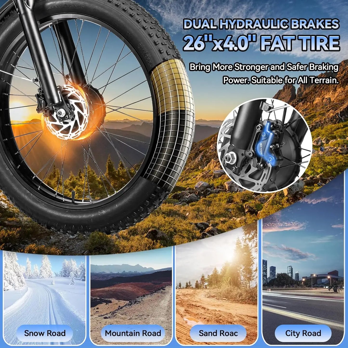 Dual Motor 3000W Peak Electric Bike for Adults 52V 30AH Ebike 26Inch Fat Tire Hunting Bike for Off Road Mountain Snow