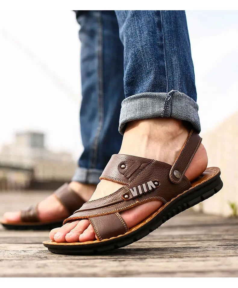 Men's Sandals Fashion Casual Leather Sandals Outdoor Non Slip Trekking Sandalias Summer New Beach Shoes for Man Designer Slipper
