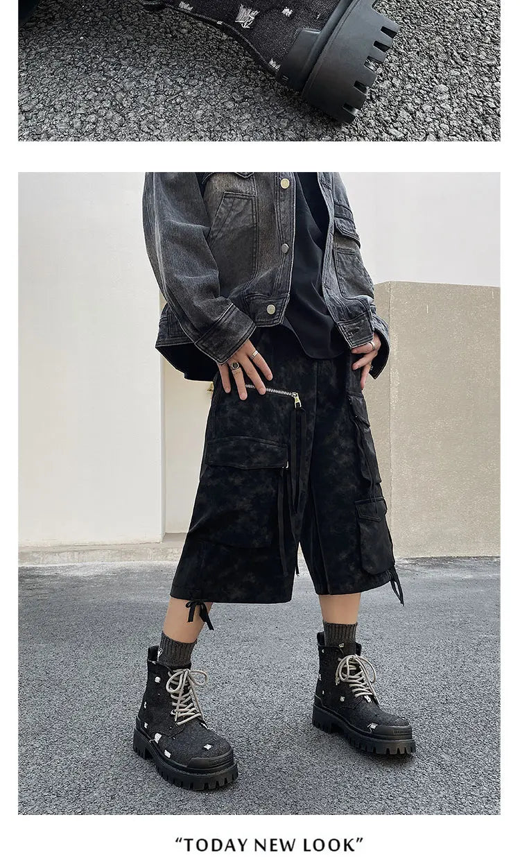 Mating boots for men new design black washed denim canvas short boots distressed style thick soled shoes Street Style