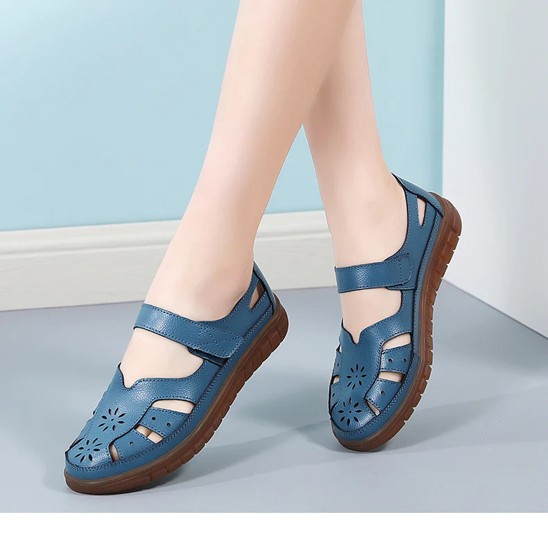 Sandals Summer Breathable Leather Slippers Women Fashion Non-Slip Casual Roman Shoes Ladies Sandals on Sale Off White Shose