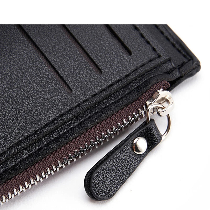 PU Leather Wallet for Men Short Casual Carteras Business Foldable Wallets Luxury Small Zipper Multi-card Slot Coin Pocket Purse