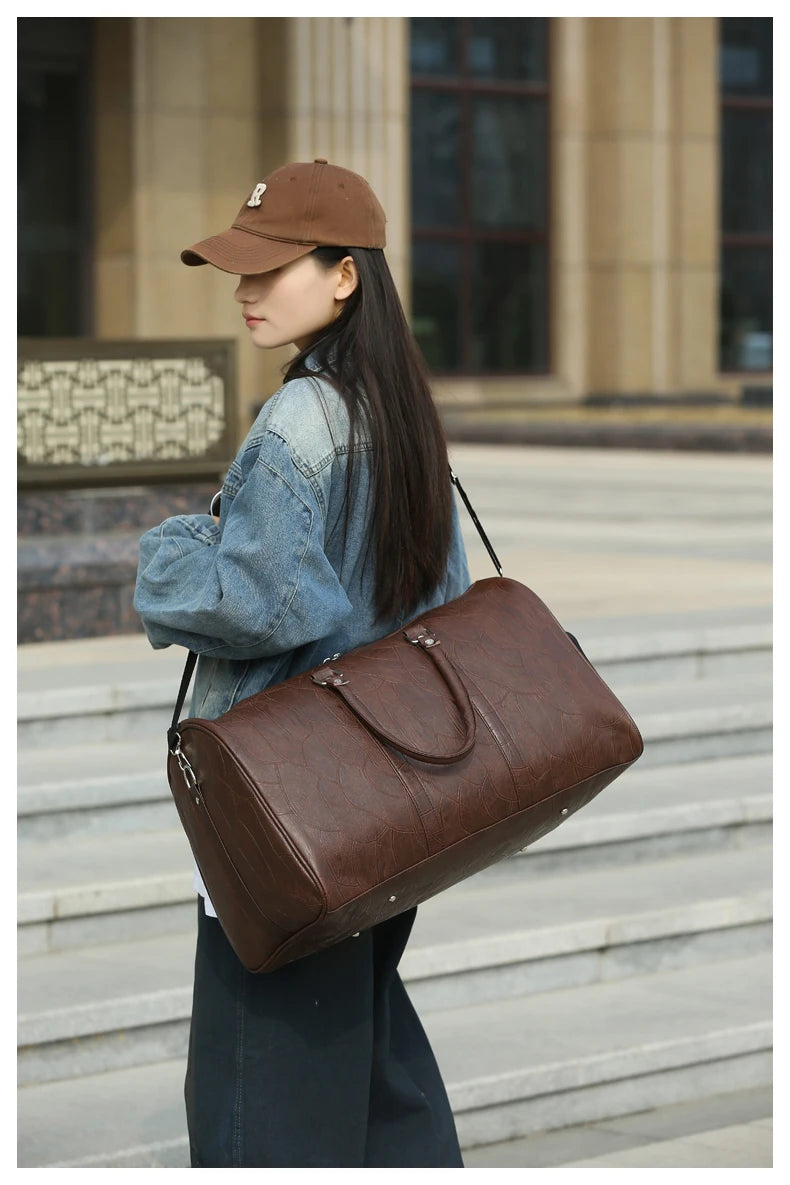 Soft Leather Travel Bag Large Capacity Fashion Weekend Bag Handle Bag Lightweight Sports Gym Bag With Separate Shoe Compartment