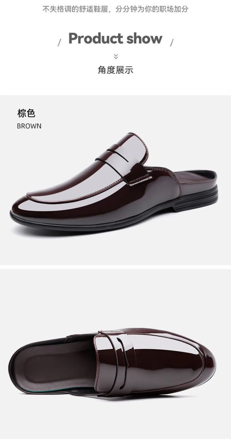 Brand Men's Shoes Luxury Leather Slippers Fashion Baotou Half Slippers for Men Business Dress Slippers Casual Loafers Man Shoes