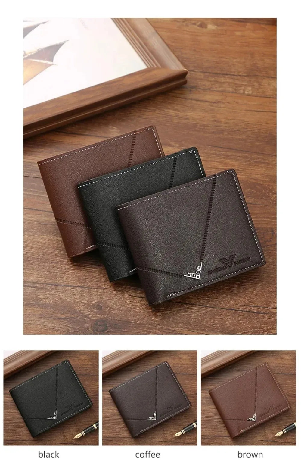 Men's Wallet Leather Short Multiple Holder Wallet Credit Card ID Card Holder Casual Business Double Fold Purses for Women Wallet