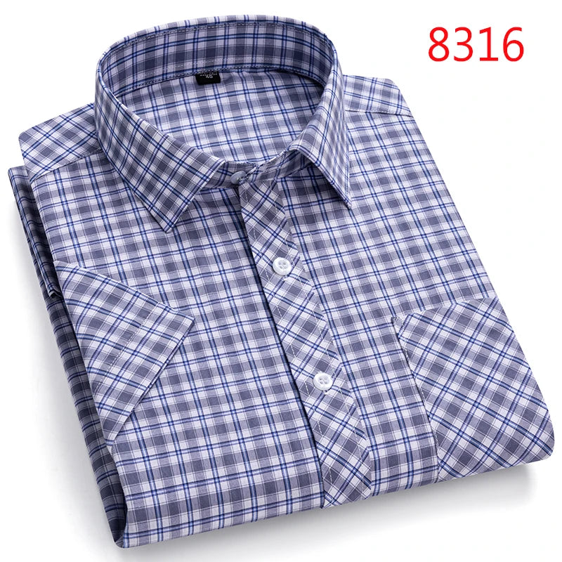 New Casual Shirts For Men Cotton Plaid Short Sleeve Elegant Business Dress Smart Summer Men Clothes England Fashion Top Shirts