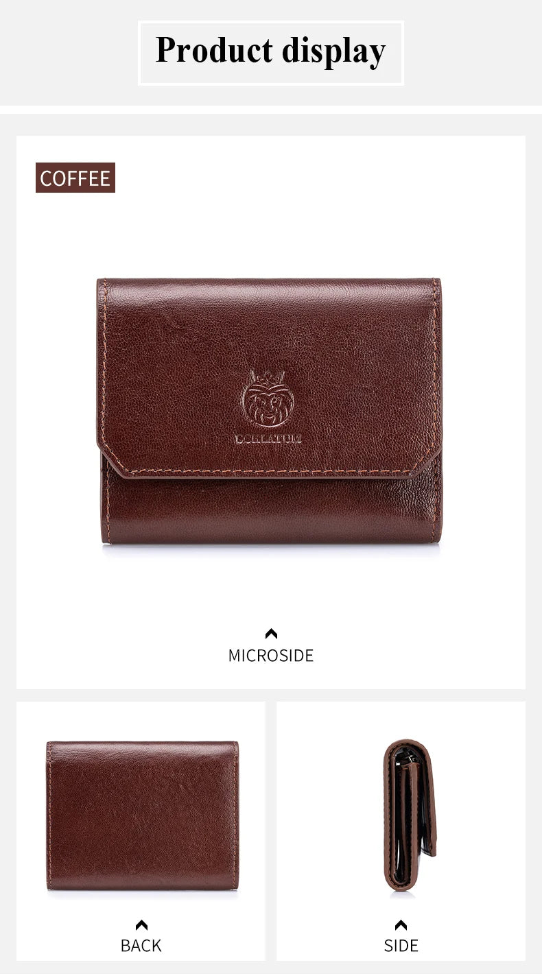 Genuine Leather Wallet for Men Minimalist Tri-Fold Purse with RFID Protection  Zipper Coin Pocket  Credit Card Slots