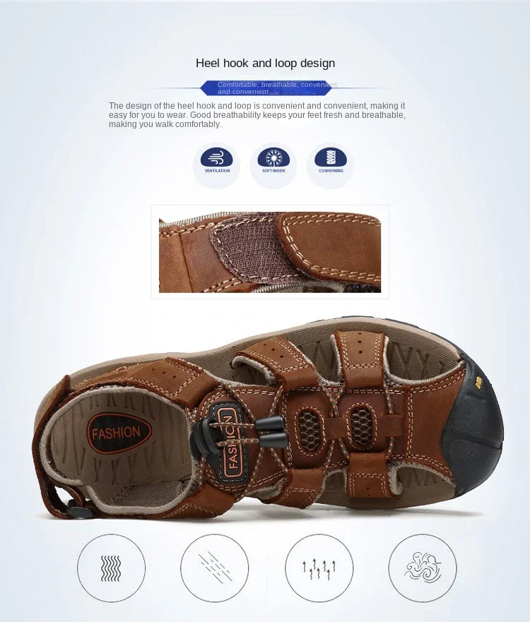 Sandals Summer New Men'sHollow Breathable Sandals Slippers Outdoor Baotou Beach Shoes Dad's Shoes Mens Shoes sandalias2024
