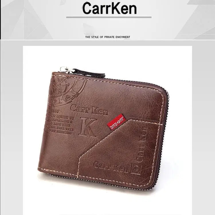 Men’s PU Waxed Oil Leather Wallet – Short Bifold Coin Purse with All-Around Zipper for Cash & Cards