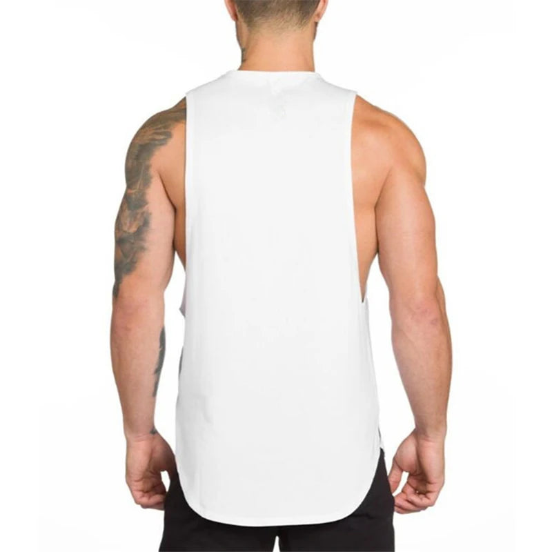 Mens Workout Muscle Sleeveless T-Shirts Gym Bodybuilding Fitness Sport Tank Tops Summer Breathable Cotton Loose Elastic Singlets