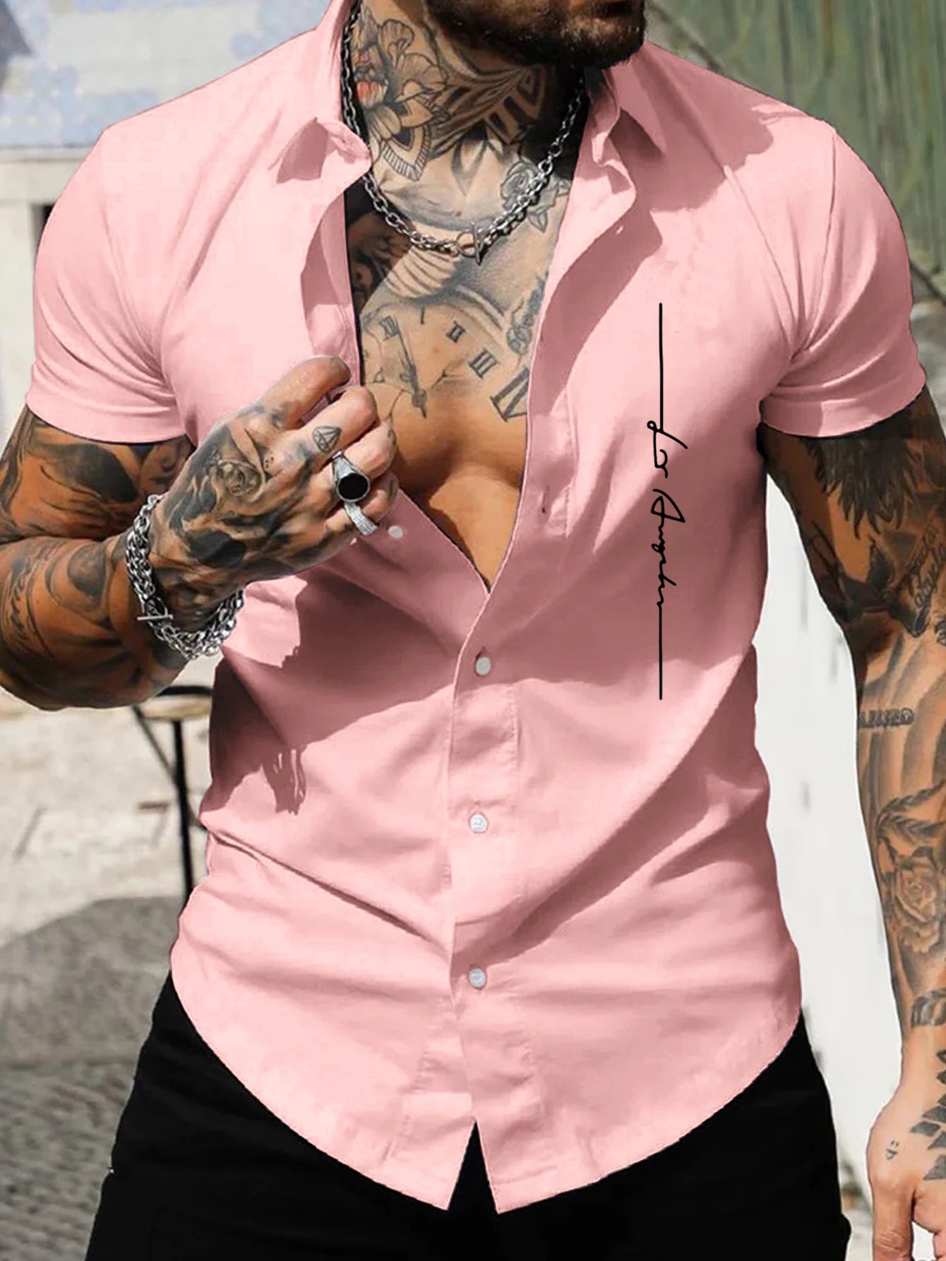 Men's short-sleeved shirt Muscle men's fitness shirt summer men's sports elastic breathable Slim show muscle short-sleeved shirt