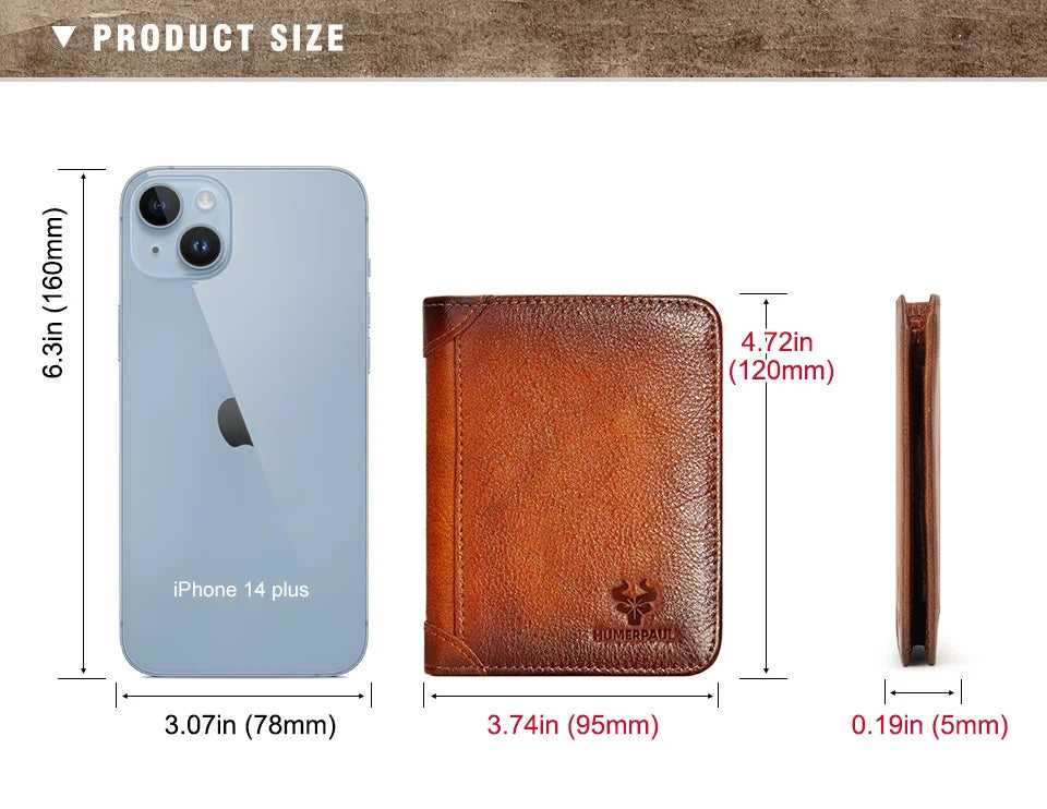 HUMERPAUL Slim Soft Real Leather Wallet for Men RFID Blocking Bifold Multi-card Card Holder ID Purse Male Thin Front Pocket