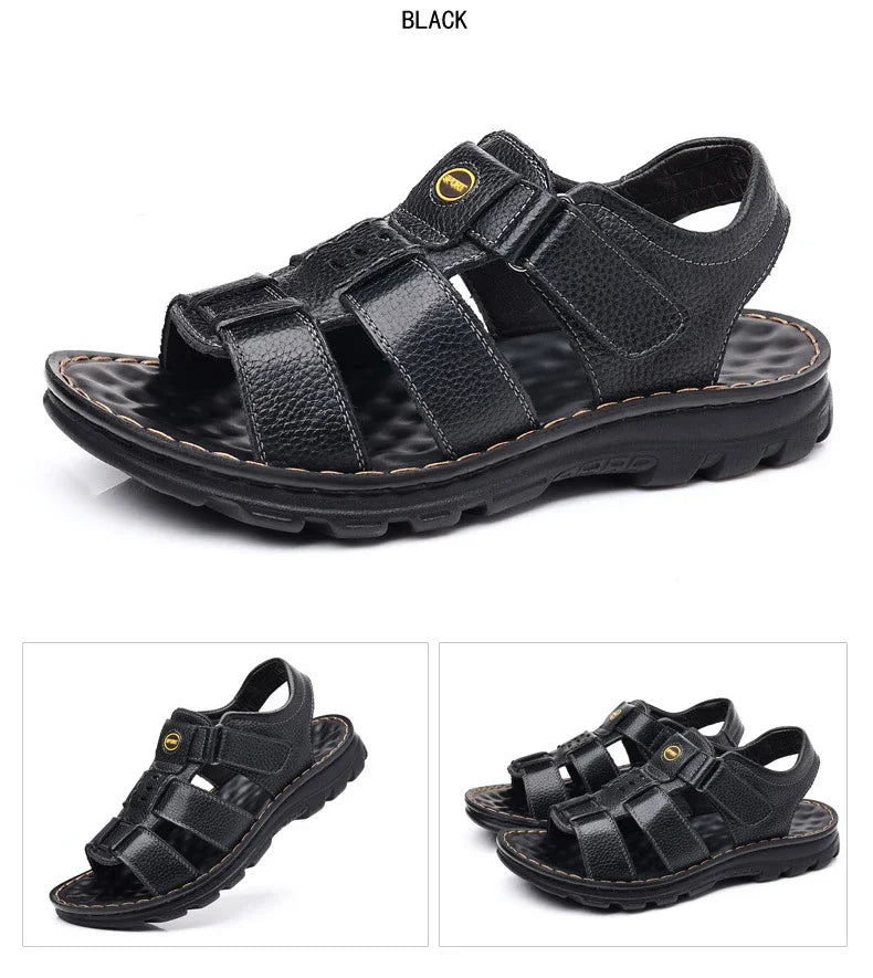 Genuine Leather Men Sandals High Quality Causal Shoes for Men Outdoor Non-slip Beach Shoes Fashion Designer Cowhide Men Slippers