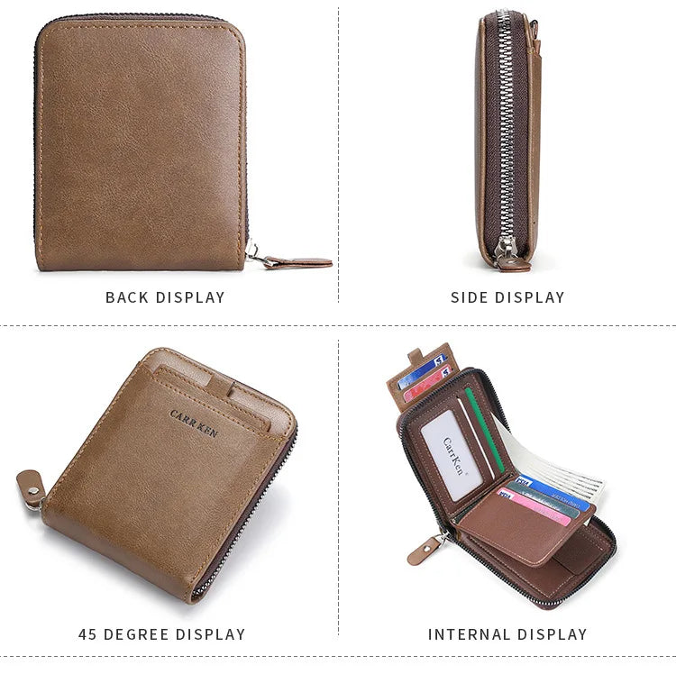 Men's Wallet Made of Leather Wax Oil Skin Purse for Men Coin Purse Short Male Card Holder Wallets Zipper Around Money Bag