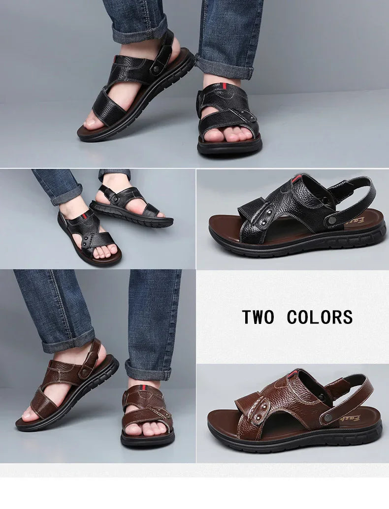 Men Sandals Summer Slippers New Beach Shoes  Outdoor Non-slip Leather Sandals for Men