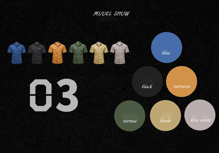 Summer men's thin short sleeved shirts, men's outdoor work clothes, multi bag half sleeved tops, pure cotton washed shirts