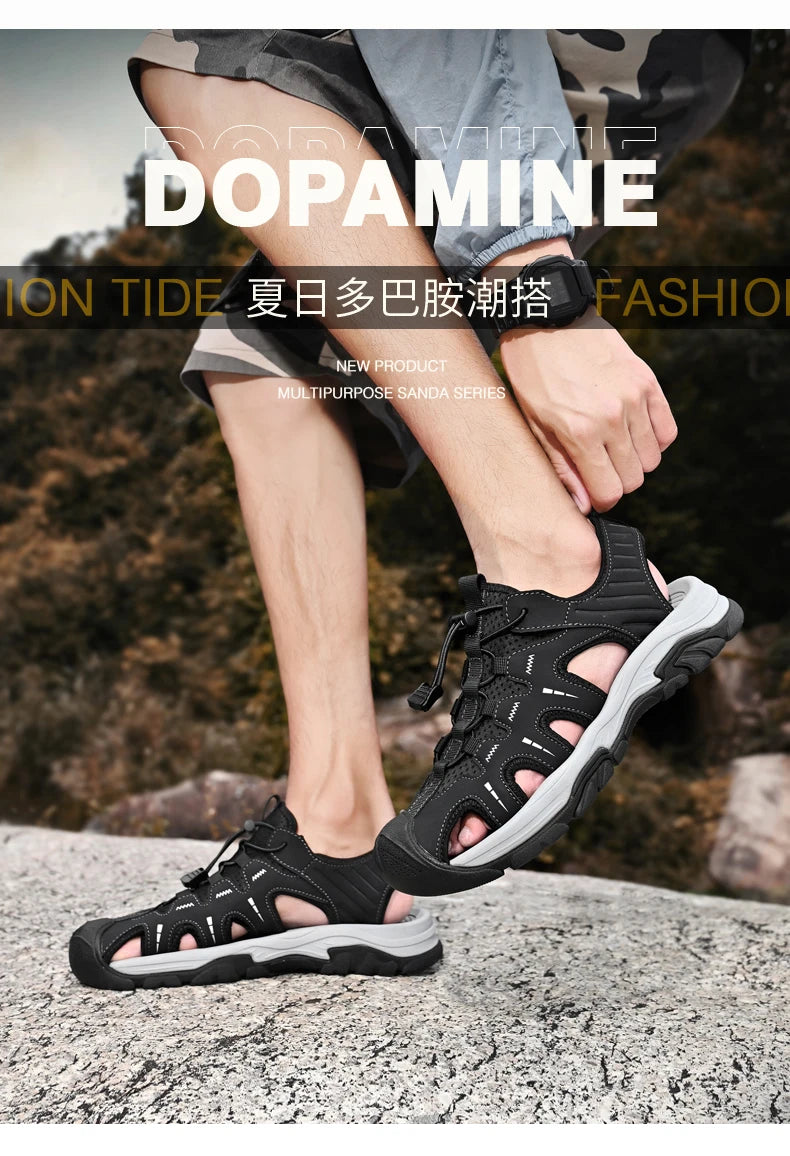 Jumpmore Fashion Men's Leather Sandals Summer Outdoor Hiking Shoes Size 38-45
