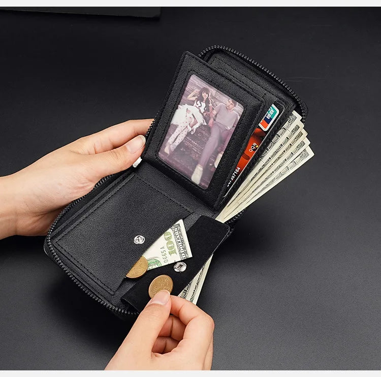 Leather Men’s Wallet Luxury Mens Purse Male Zipper Card Holders with Coin Pocket Rfid Wallets Gifts for Men Money Bag