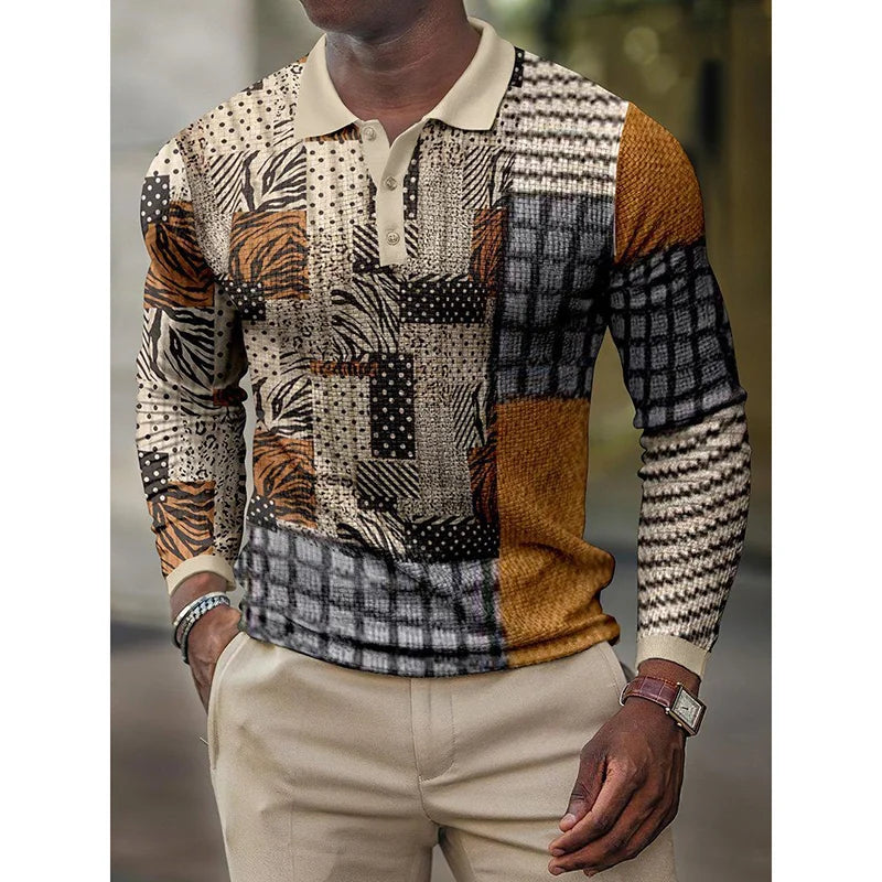European And American Men's High-quality Long Sleeved Polo Shirt Hot Selling Long Sleeve Digital Printing Tops