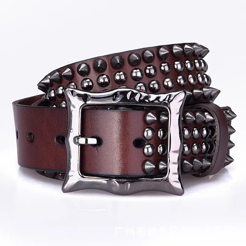 Men Belt Genuine Leather Heavy Metal Rivet Punk Belts For Men Rock Stud Cowboy Men Ceinture Homme Waist Belt Cinturon Mujer