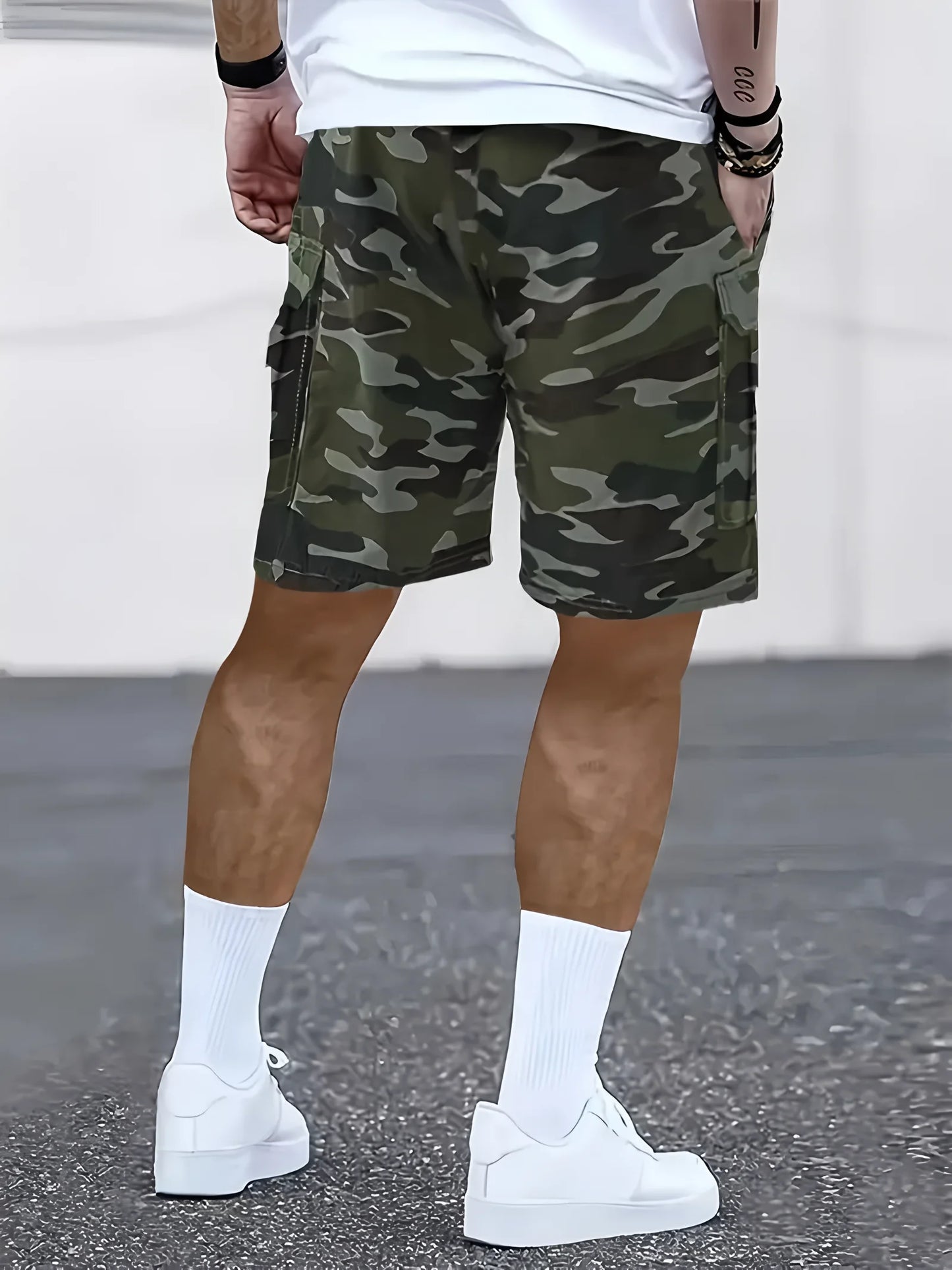 Men's Shorts Summer Casual Jogging Cargo Shorts Loose Multi-pockets Elastic Waist Work Hiking Overalls Short Pants