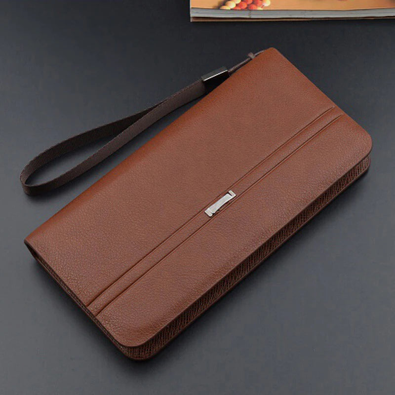 Men's Leather Long Wallet - Business Clutch with Phone Slot & Card Holder, Large Capacity Gift for Dad/Husband/Boyfriend