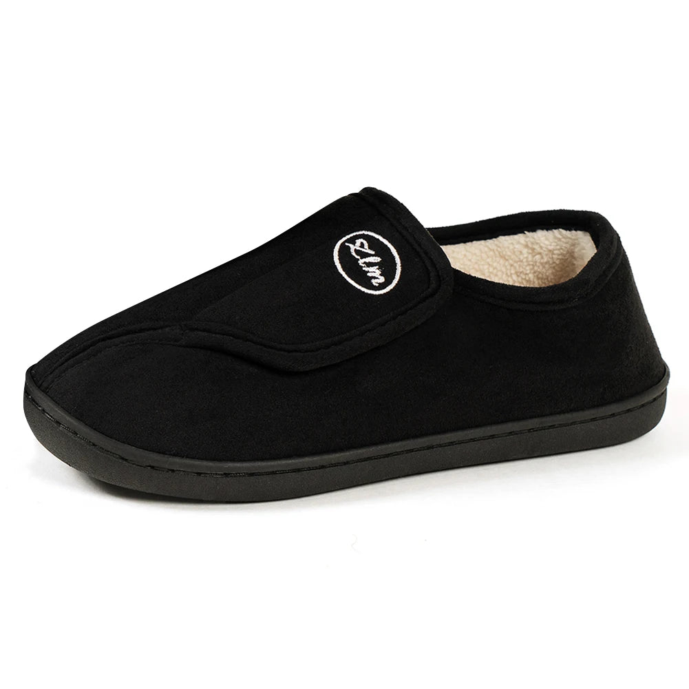 Slippers for Men Suede Leather Non-Slip Slip-on Shoes Comfy Warm Plush Walking Shoes Indoor/Outdoor for Diabetic Swollen Feet