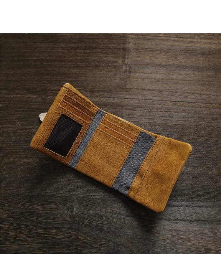 2025 Handmade Wallet Men's Short Leather Triple Fold Money Clip Cowhide Youth Buckle Student Vertical Vegetable Tanned Leather